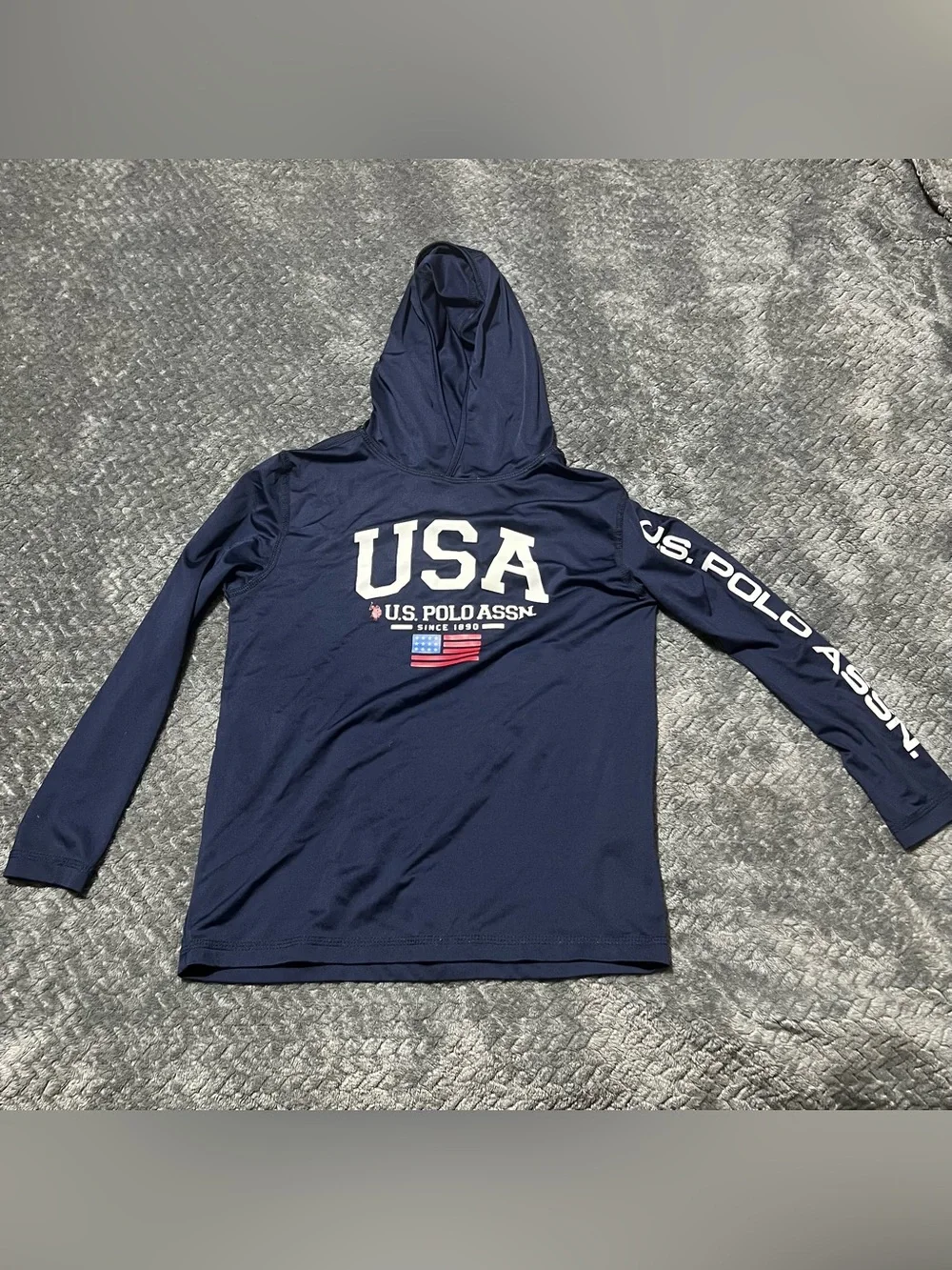 U.S. Polo Assn. Kids Navy Blue USA Hooded Swim Rashguard - Picture 1 of 2